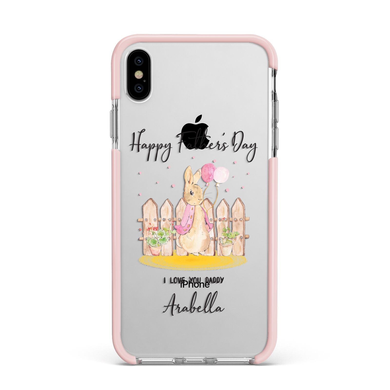 Fathers Day Girl Rabbit Apple iPhone Xs Max Impact Case Pink Edge on Silver Phone