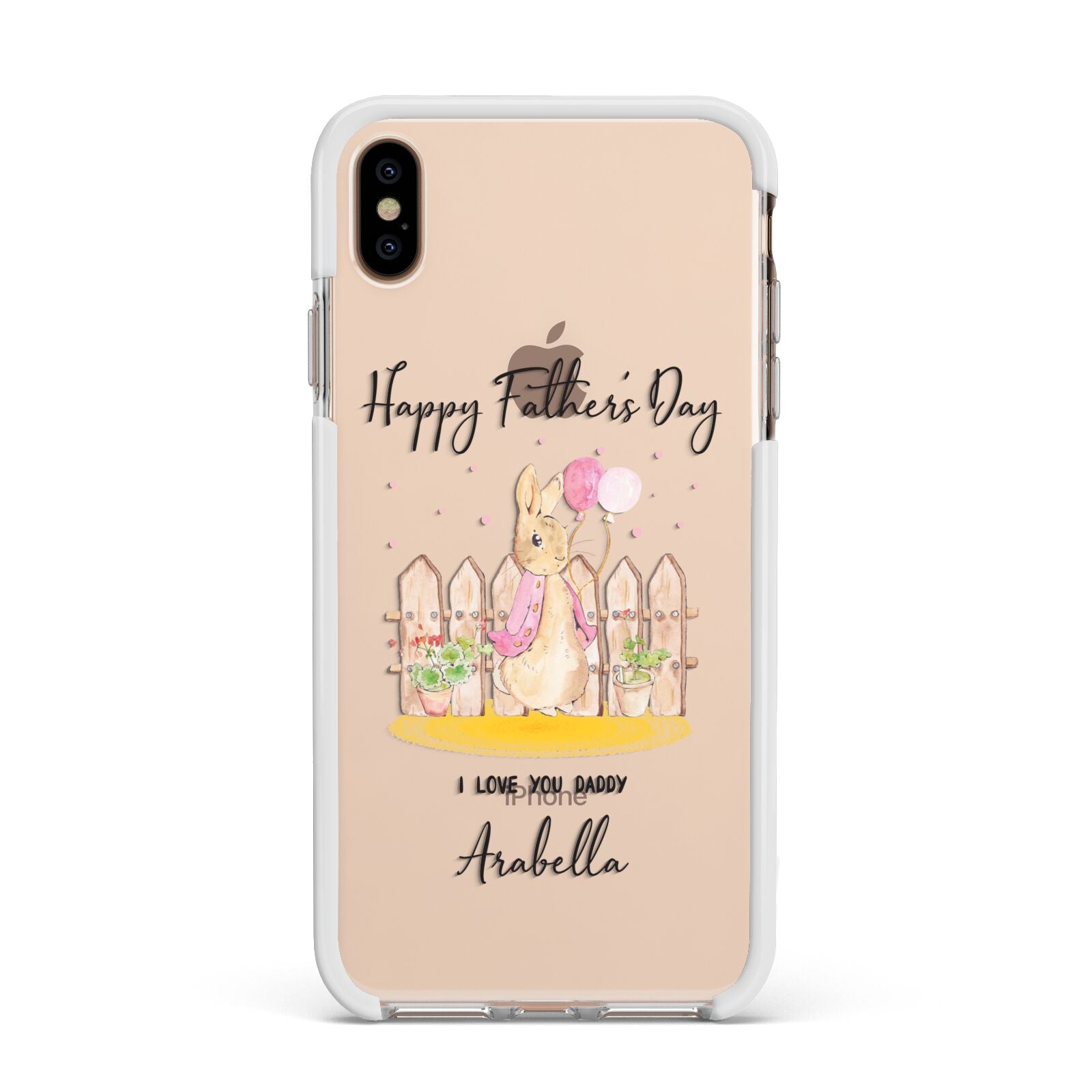 Fathers Day Girl Rabbit Apple iPhone Xs Max Impact Case White Edge on Gold Phone