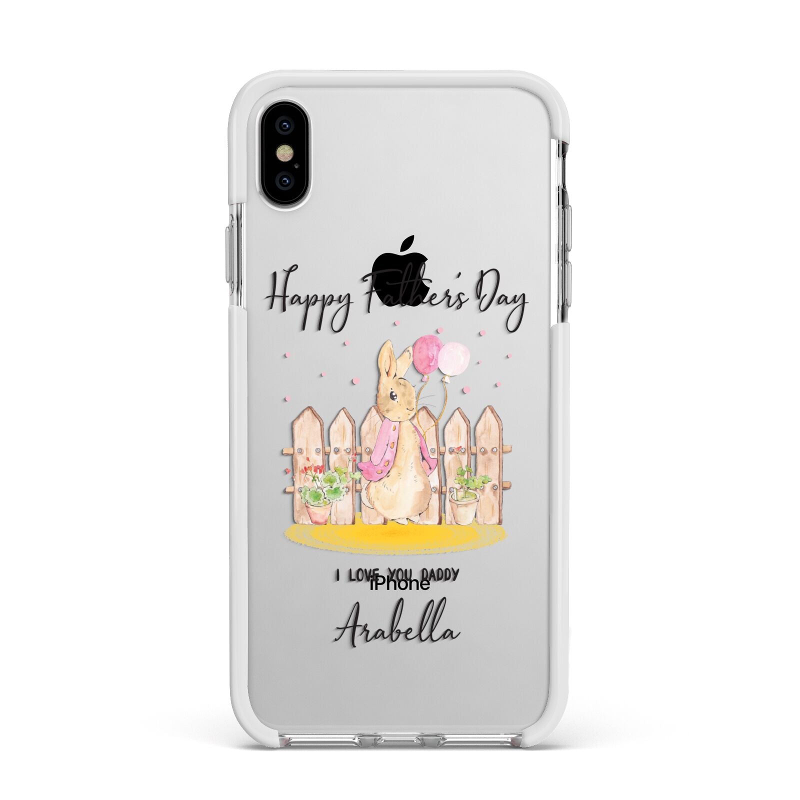 Fathers Day Girl Rabbit Apple iPhone Xs Max Impact Case White Edge on Silver Phone