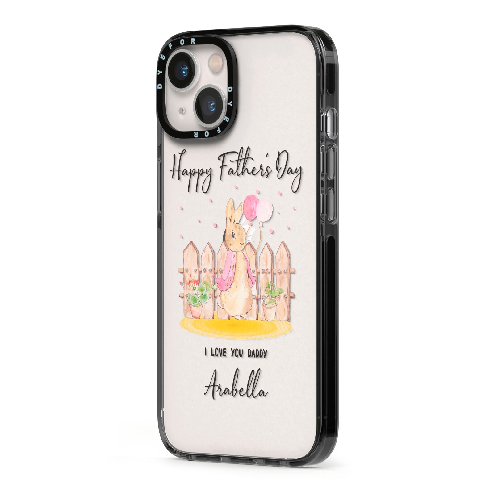 Fathers Day Girl Rabbit iPhone 13 Black Impact Case Side Angle on Silver phone