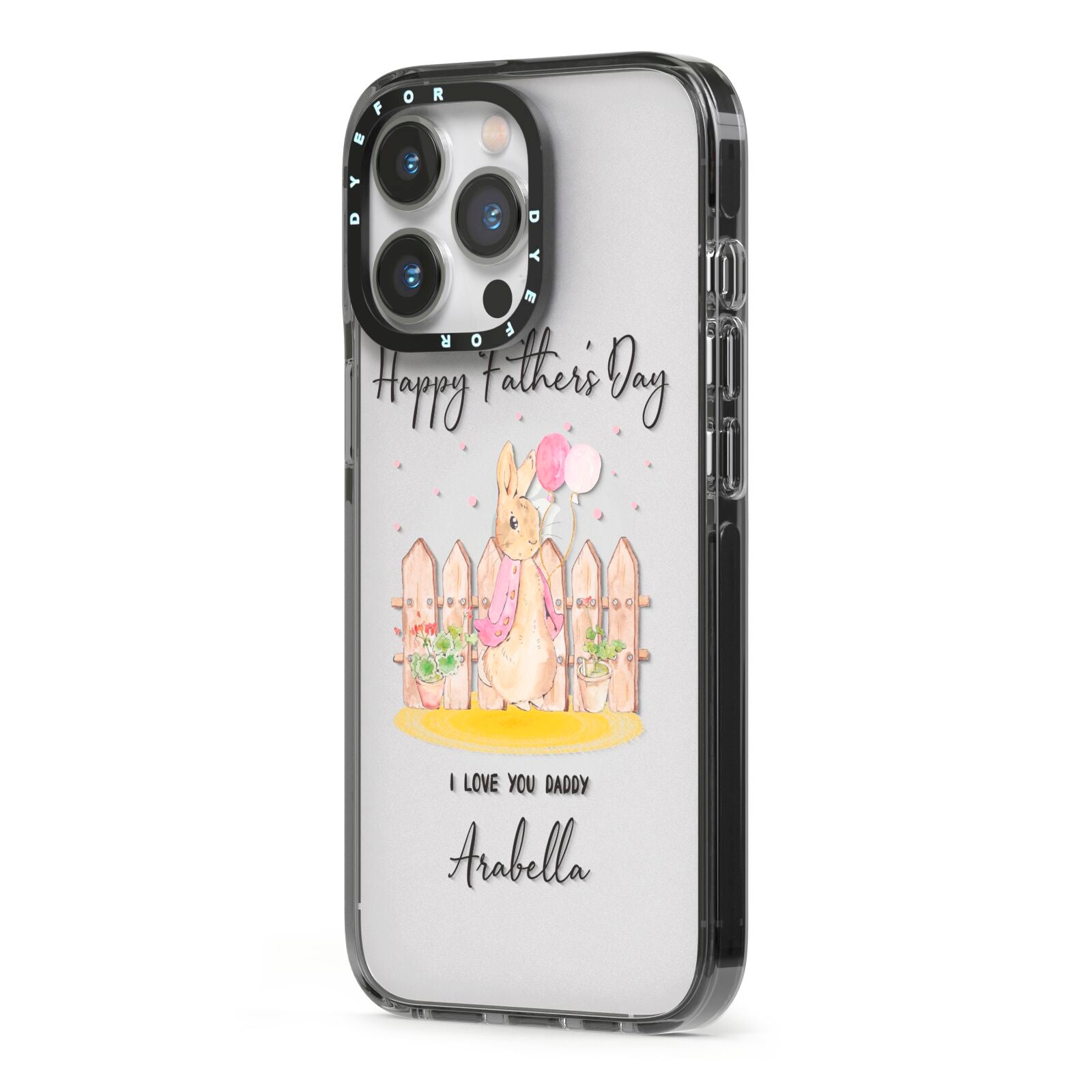Fathers Day Girl Rabbit iPhone 13 Pro Black Impact Case Side Angle on Silver phone