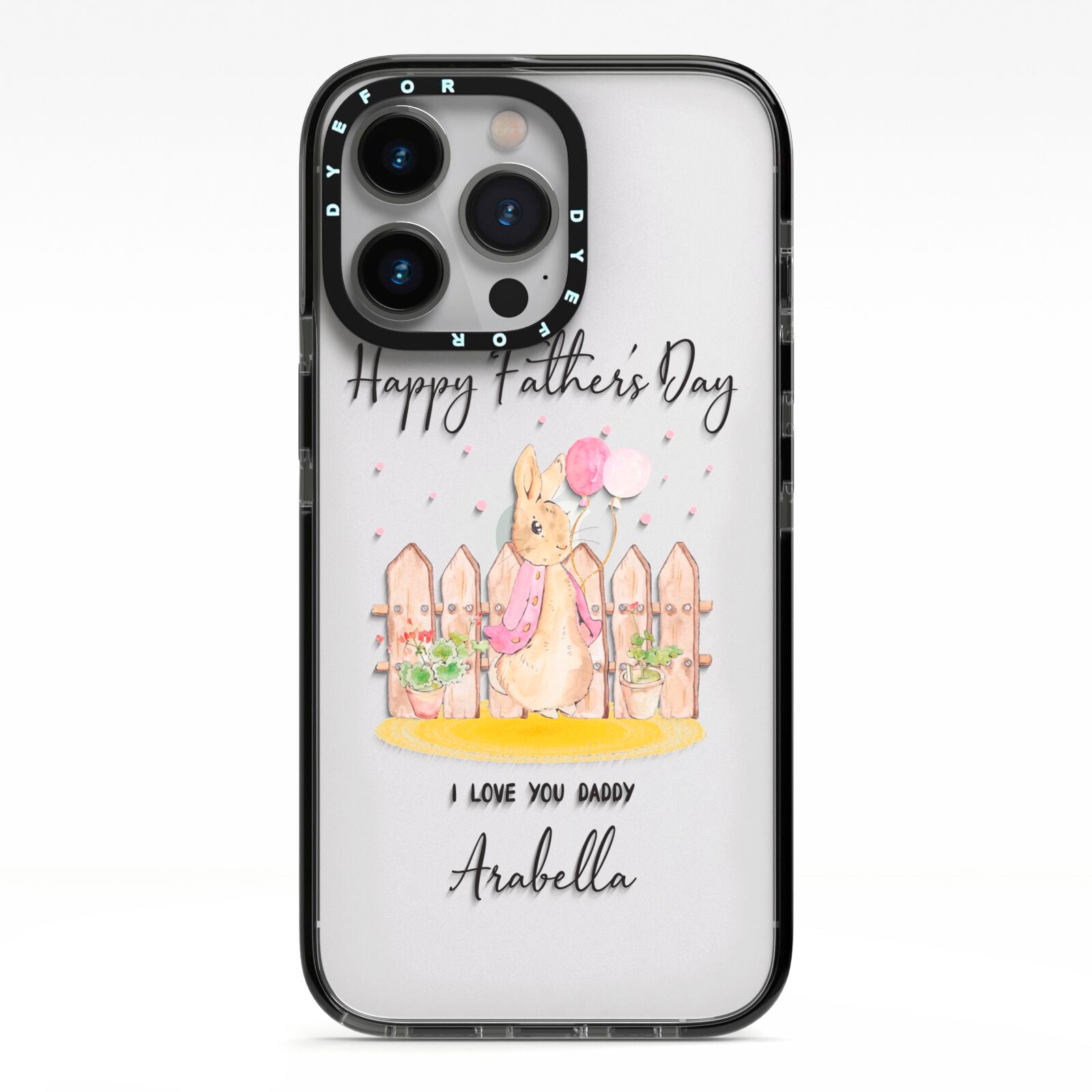 Fathers Day Girl Rabbit iPhone 13 Pro Black Impact Case on Silver phone