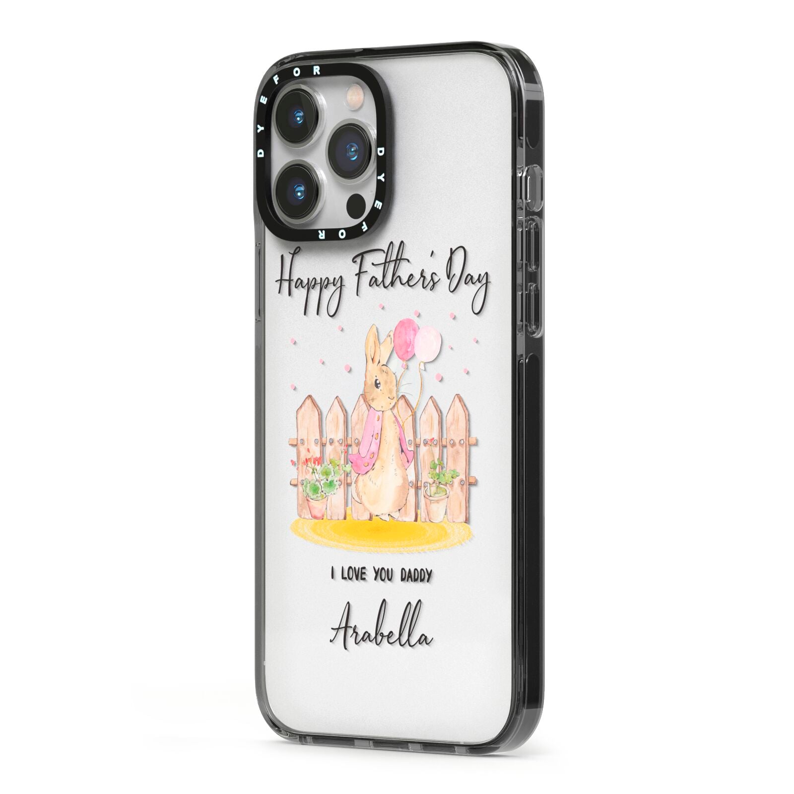 Fathers Day Girl Rabbit iPhone 13 Pro Max Black Impact Case Side Angle on Silver phone