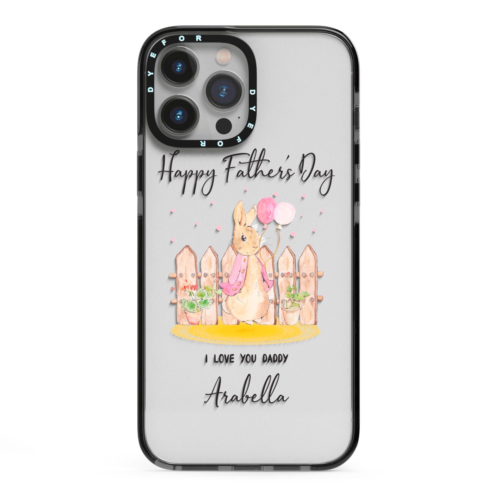 Fathers Day Girl Rabbit iPhone 13 Pro Max Black Impact Case on Silver phone