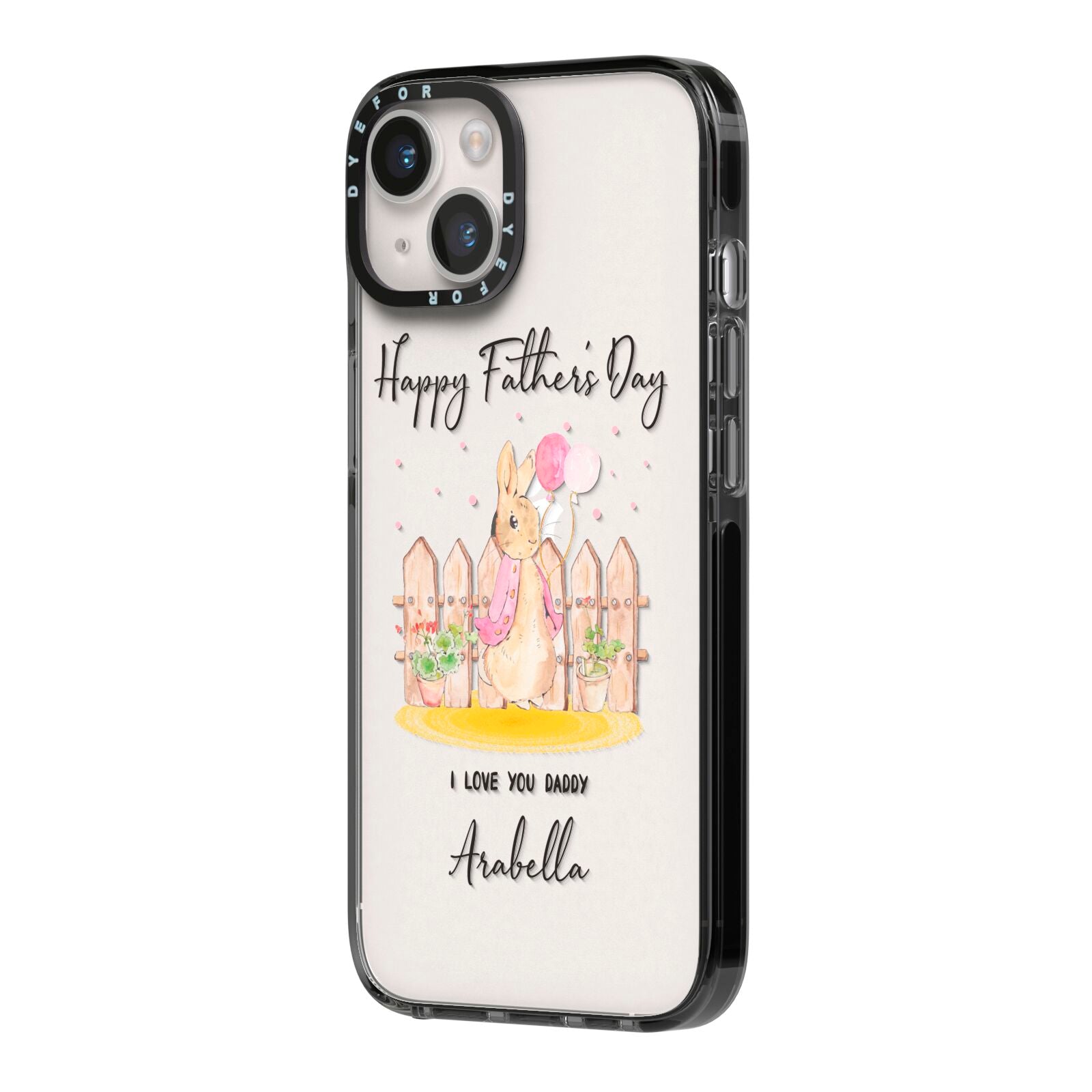 Fathers Day Girl Rabbit iPhone 14 Black Impact Case Side Angle on Silver phone