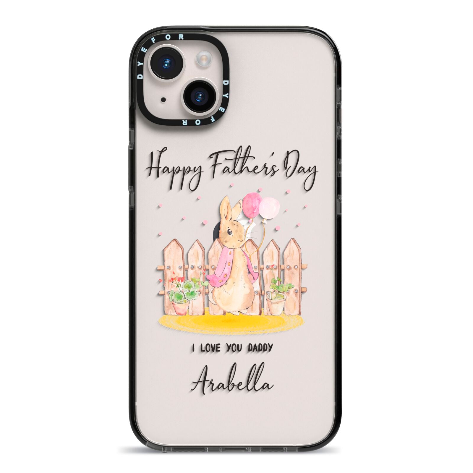 Fathers Day Girl Rabbit iPhone 14 Plus Black Impact Case on Silver phone