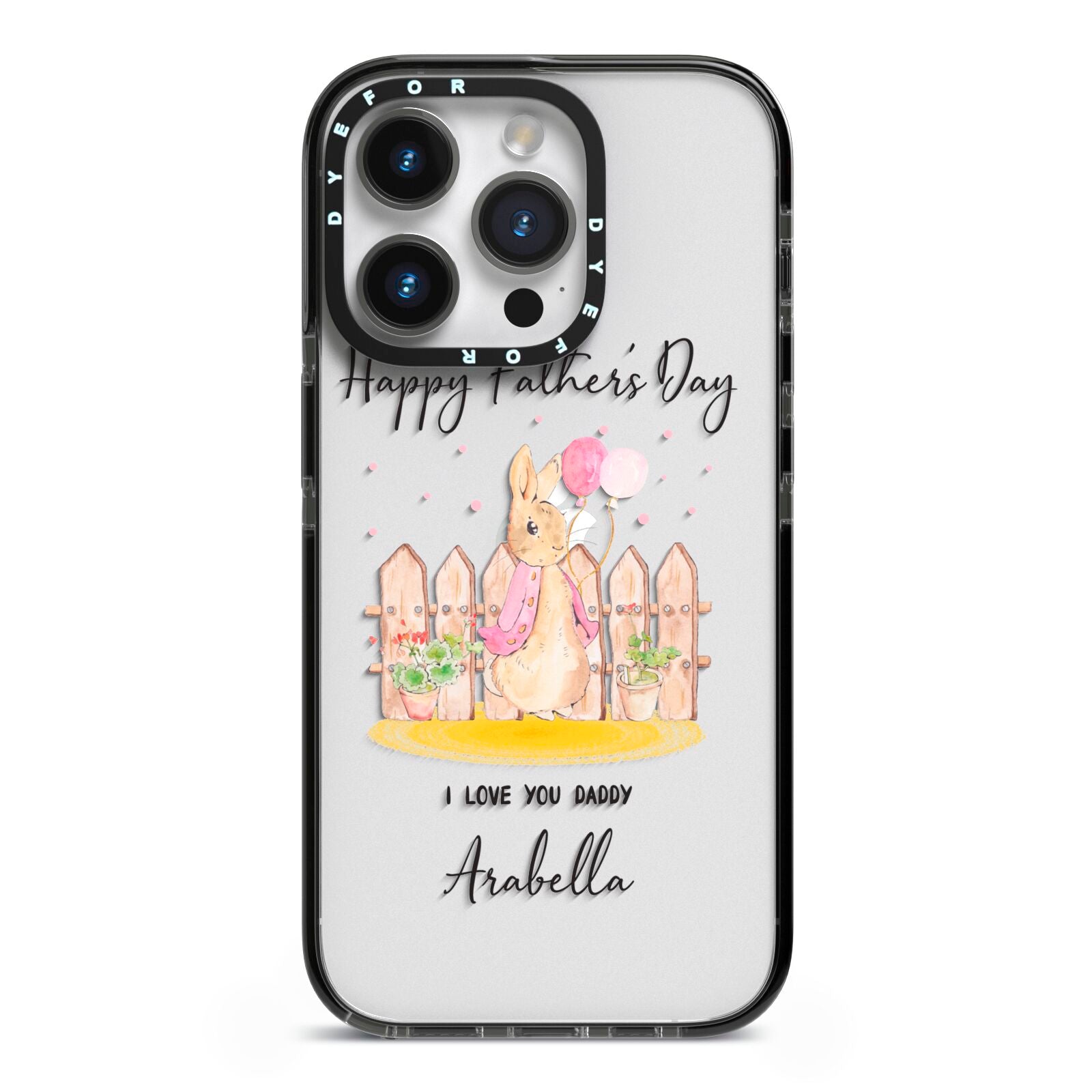 Fathers Day Girl Rabbit iPhone 14 Pro Black Impact Case on Silver phone