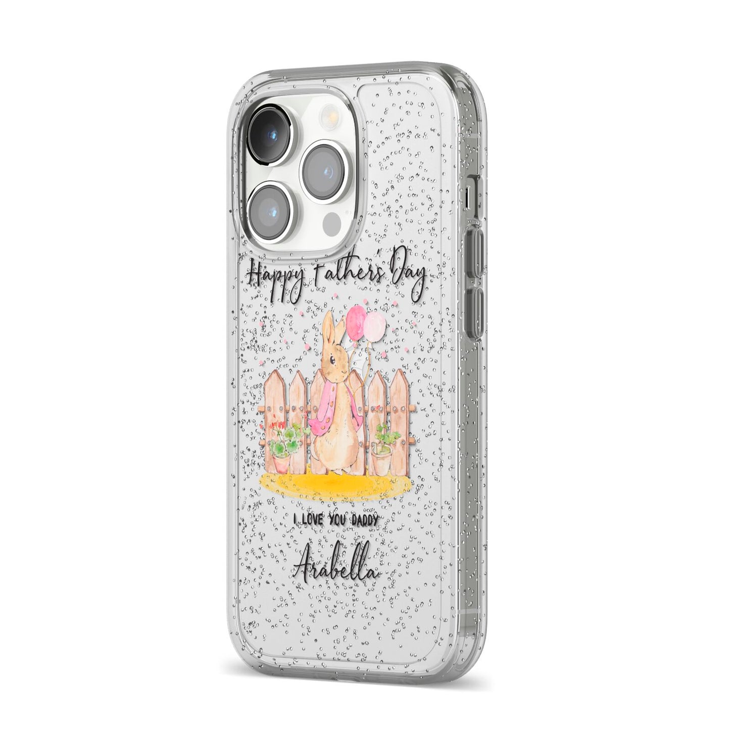 Fathers Day Girl Rabbit iPhone 14 Pro Glitter Tough Case Silver Angled Image