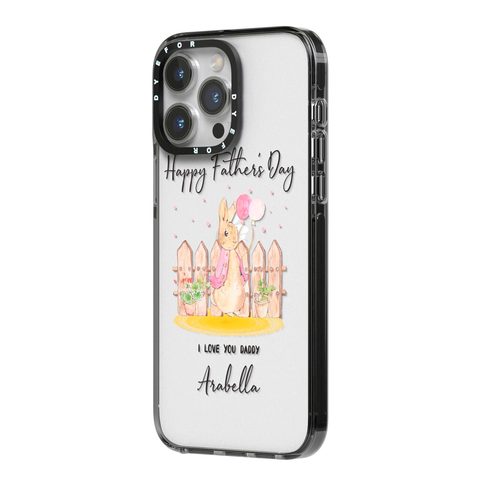Fathers Day Girl Rabbit iPhone 14 Pro Max Black Impact Case Side Angle on Silver phone