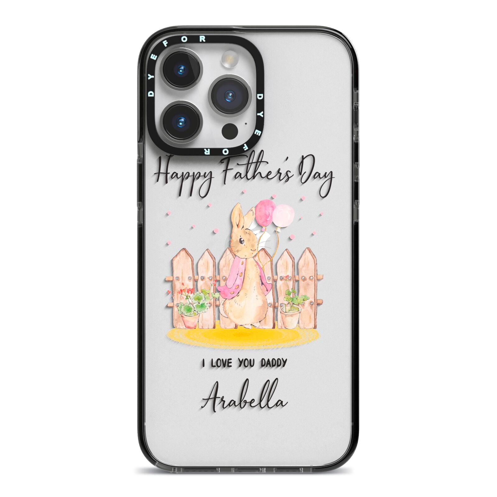 Fathers Day Girl Rabbit iPhone 14 Pro Max Black Impact Case on Silver phone