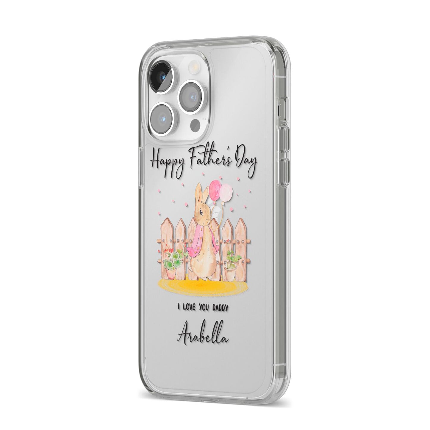 Fathers Day Girl Rabbit iPhone 14 Pro Max Clear Tough Case Silver Angled Image