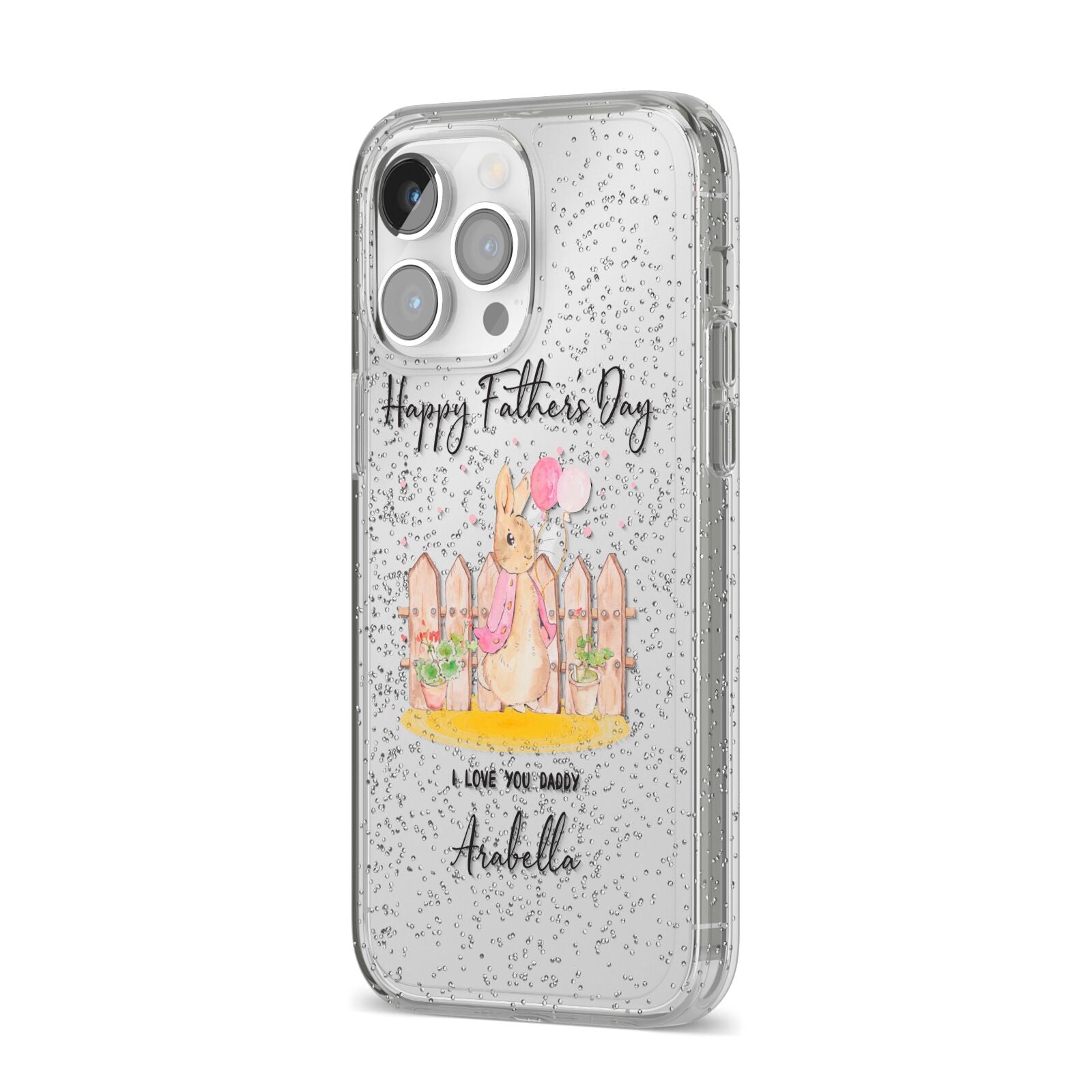 Fathers Day Girl Rabbit iPhone 14 Pro Max Glitter Tough Case Silver Angled Image