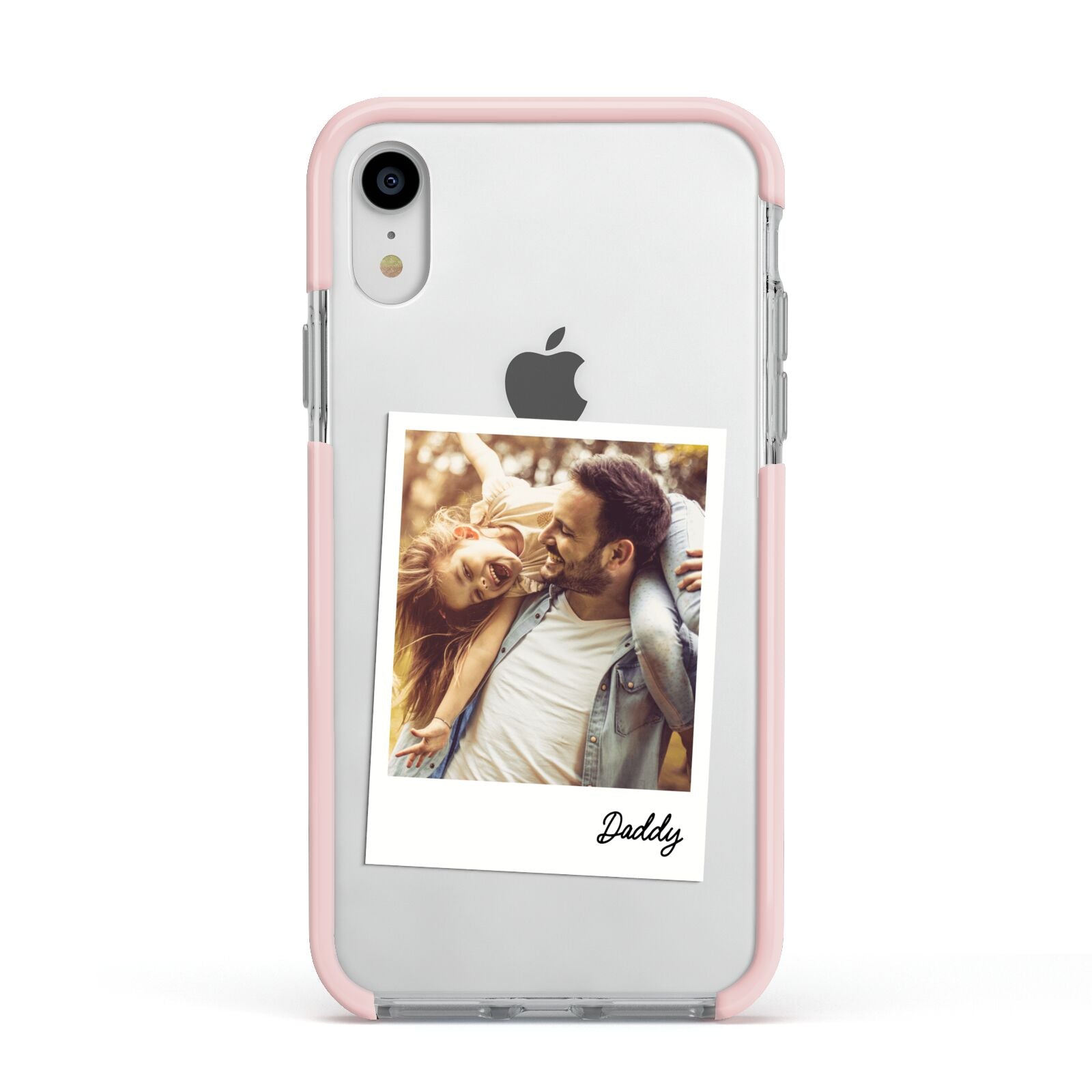 Fathers Day Photo Apple iPhone XR Impact Case Pink Edge on Silver Phone