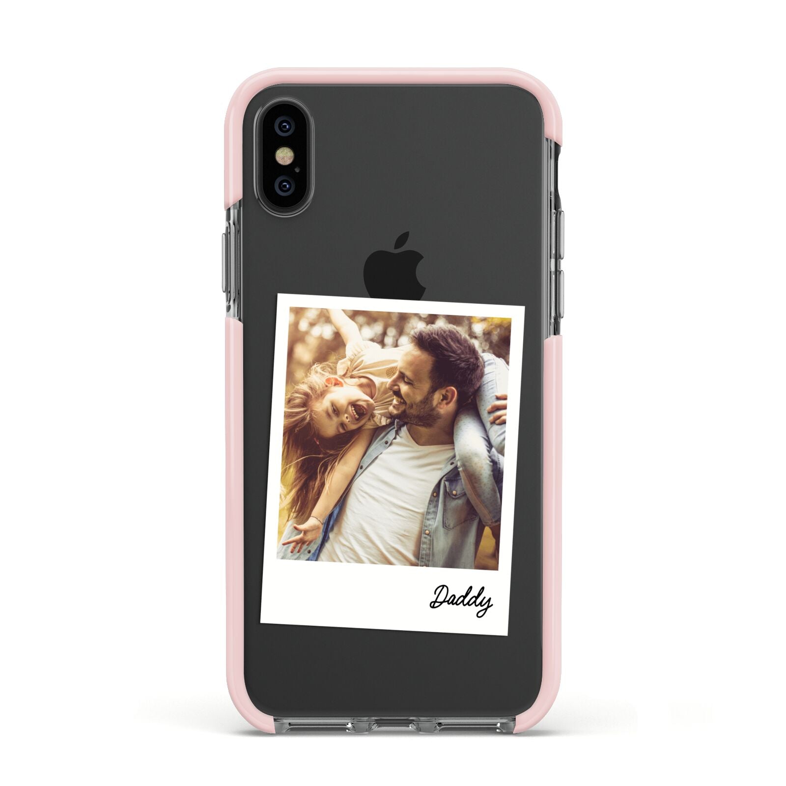 Fathers Day Photo Apple iPhone Xs Impact Case Pink Edge on Black Phone