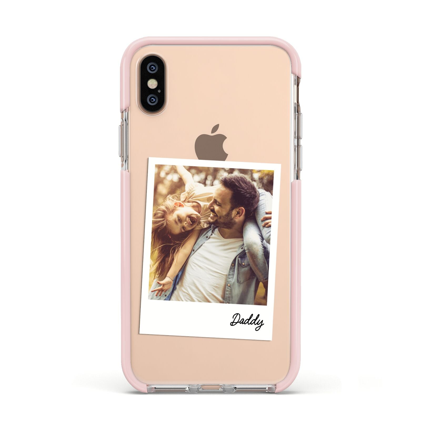 Fathers Day Photo Apple iPhone Xs Impact Case Pink Edge on Gold Phone