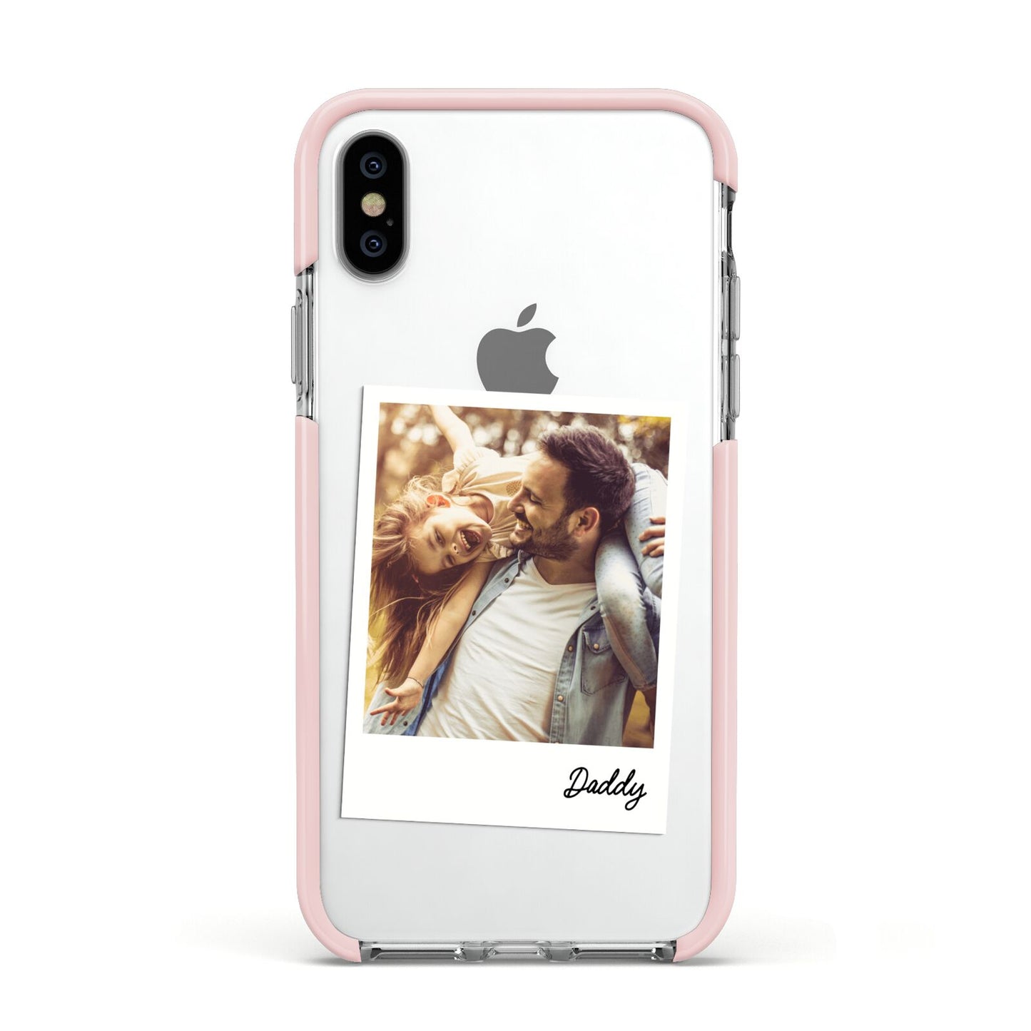 Fathers Day Photo Apple iPhone Xs Impact Case Pink Edge on Silver Phone