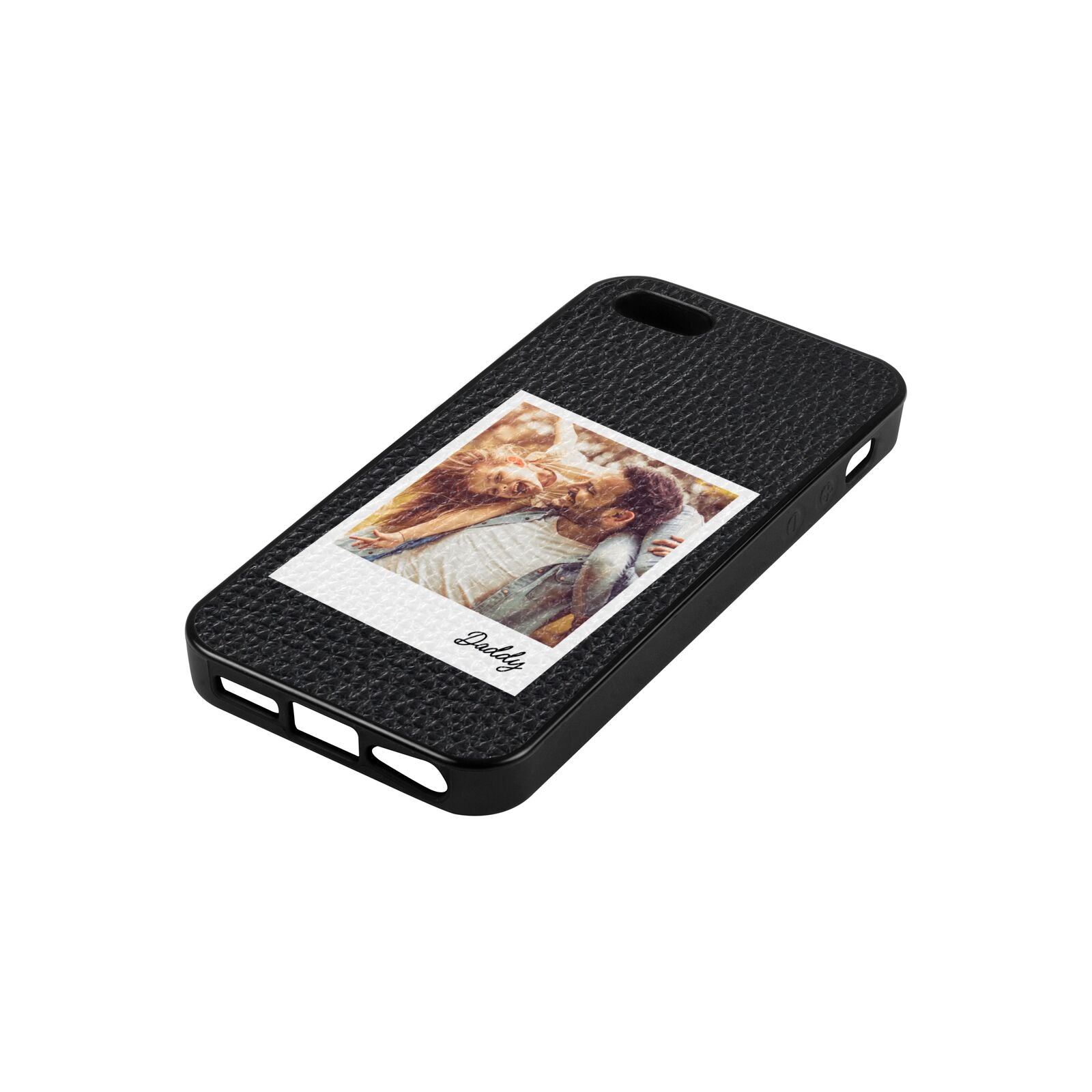 Fathers Day Photo Black Pebble Leather iPhone 5 Case Side Angle