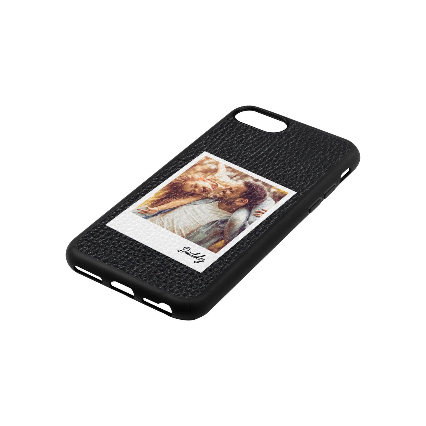Fathers Day Photo Black Pebble Leather iPhone 8 Case Side Angle