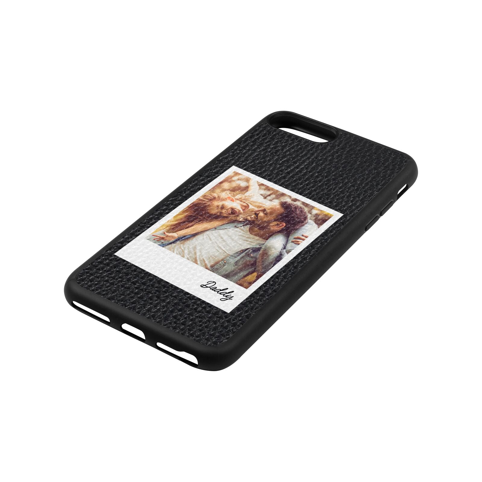 Fathers Day Photo Black Pebble Leather iPhone 8 Plus Case Side Angle