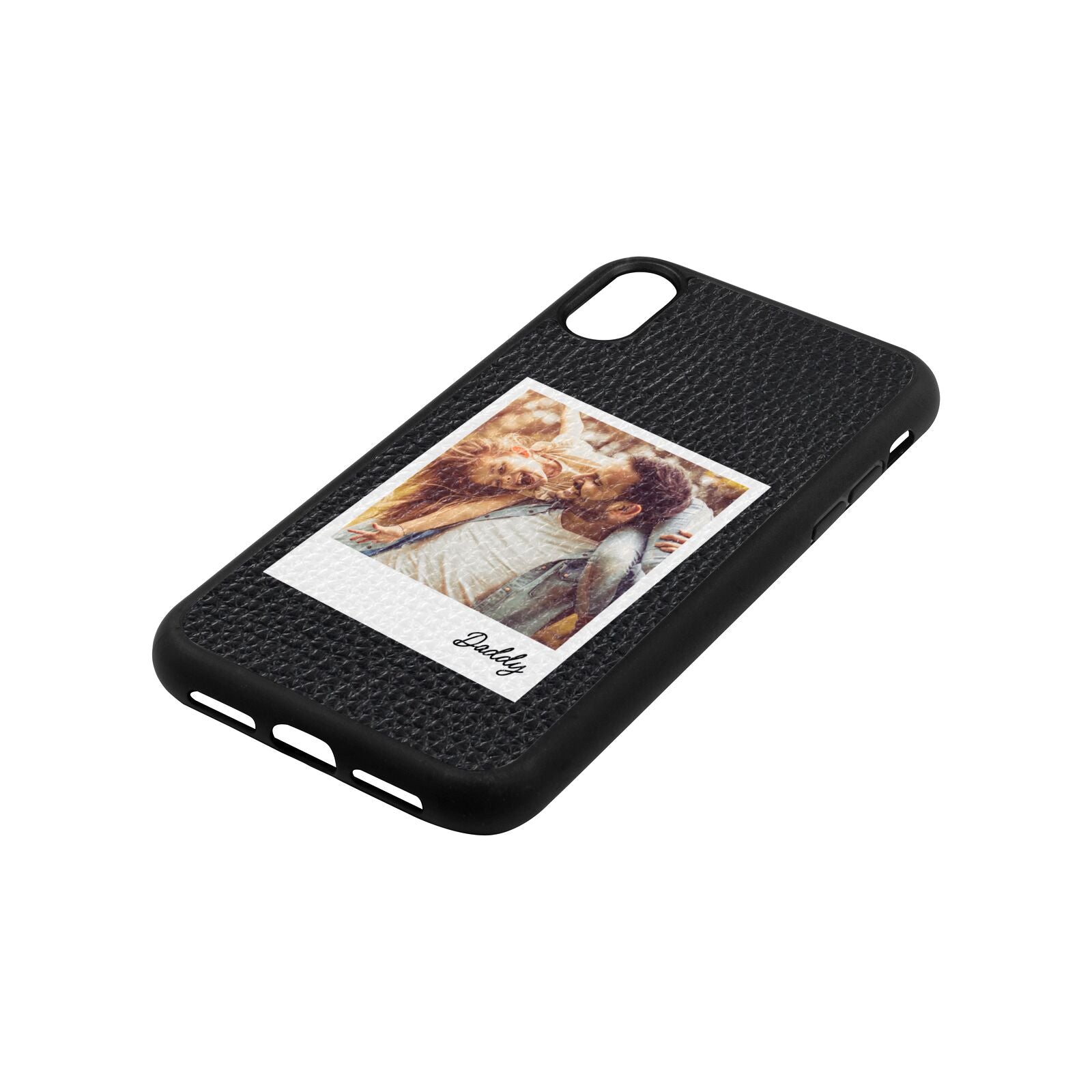 Fathers Day Photo Black Pebble Leather iPhone Xr Case Side Angle