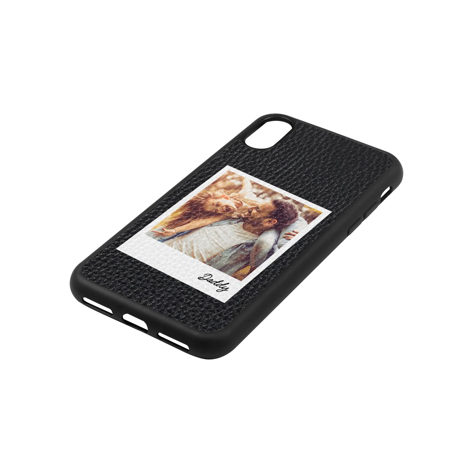 Fathers Day Photo Black Pebble Leather iPhone Xs Case Side Angle