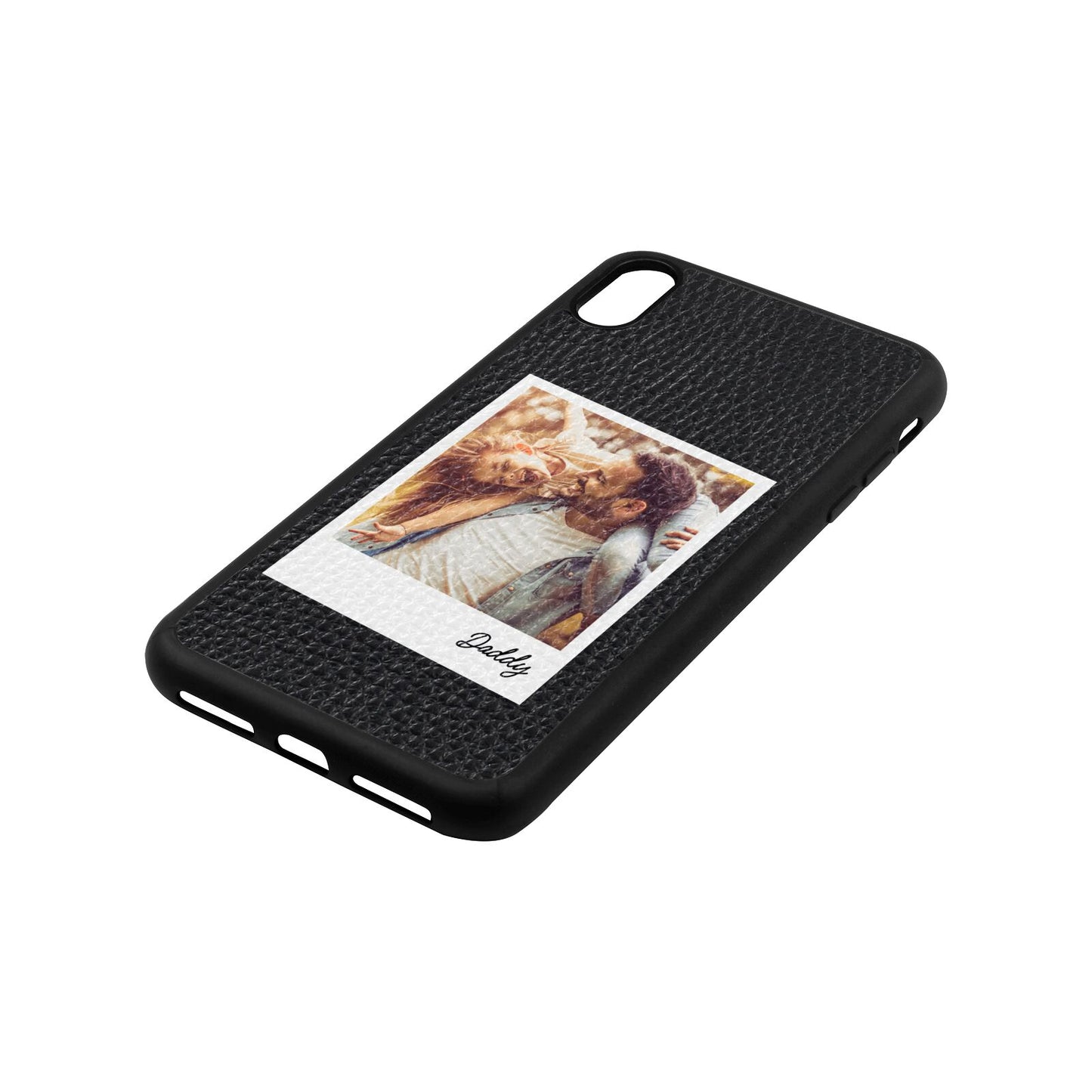 Fathers Day Photo Black Pebble Leather iPhone Xs Max Case Side Angle