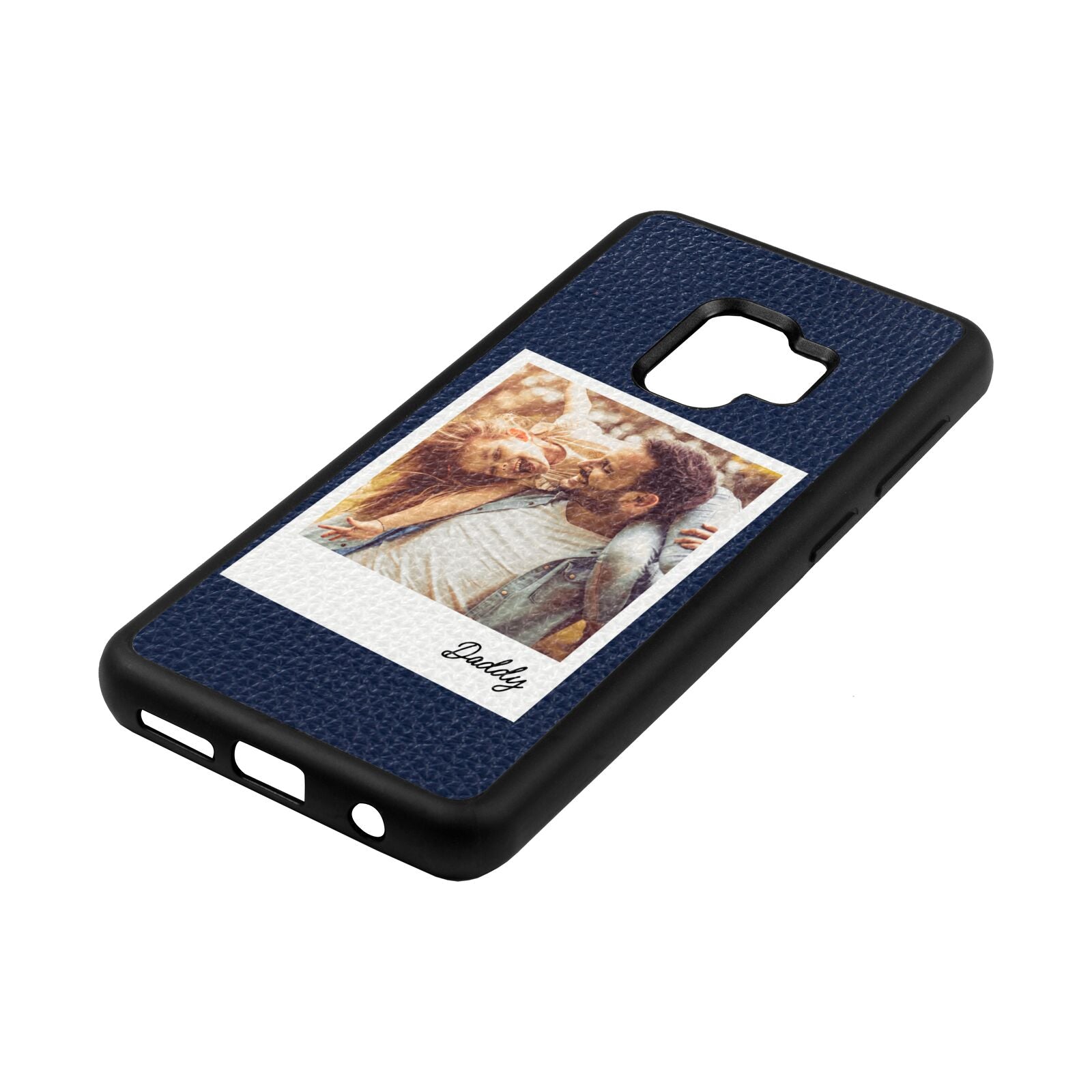 Fathers Day Photo Navy Blue Pebble Leather Samsung S9 Case Side Angle