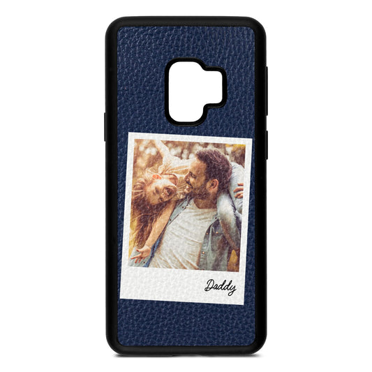 Fathers Day Photo Navy Blue Pebble Leather Samsung S9 Case