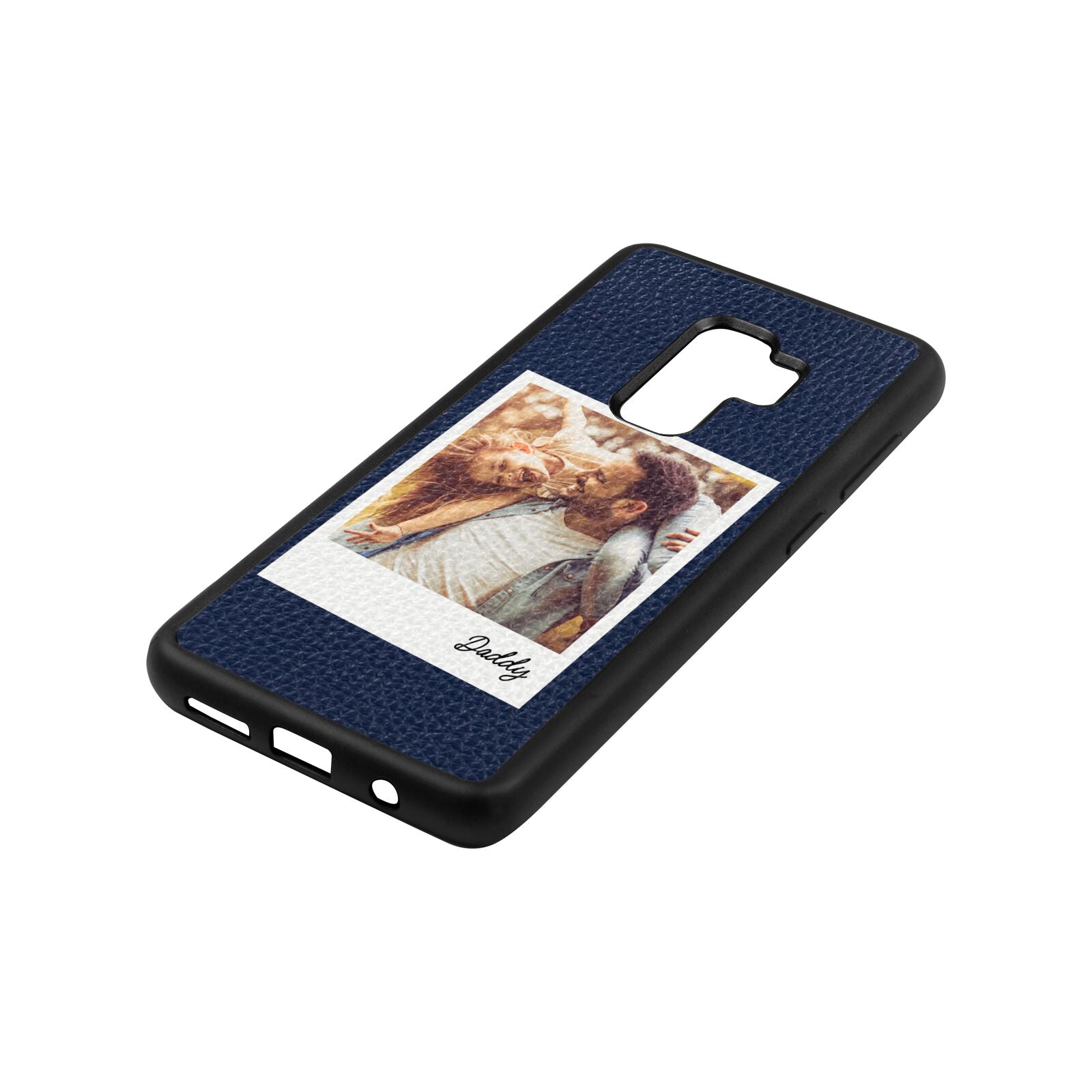 Fathers Day Photo Navy Blue Pebble Leather Samsung S9 Plus Case Side Angle