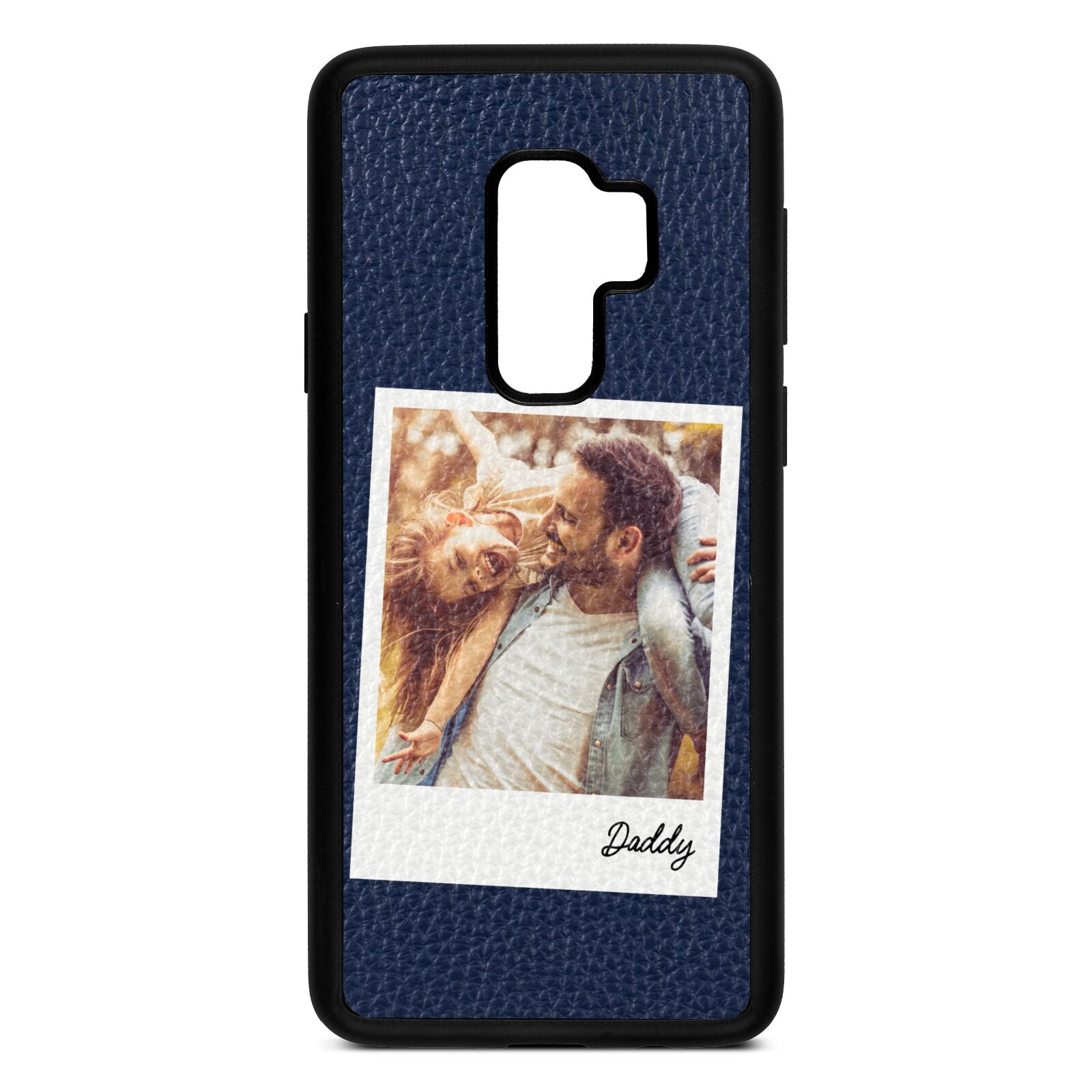 Fathers Day Photo Navy Blue Pebble Leather Samsung S9 Plus Case