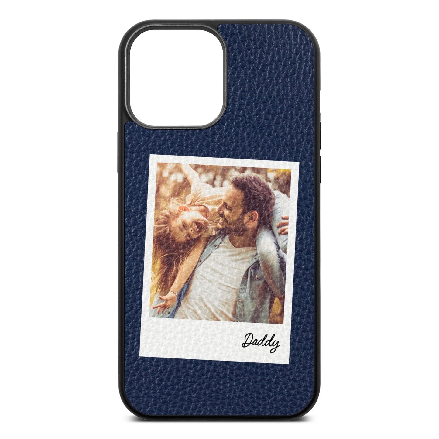 Fathers Day Photo Navy Blue Pebble Leather iPhone 13 Pro Max Case