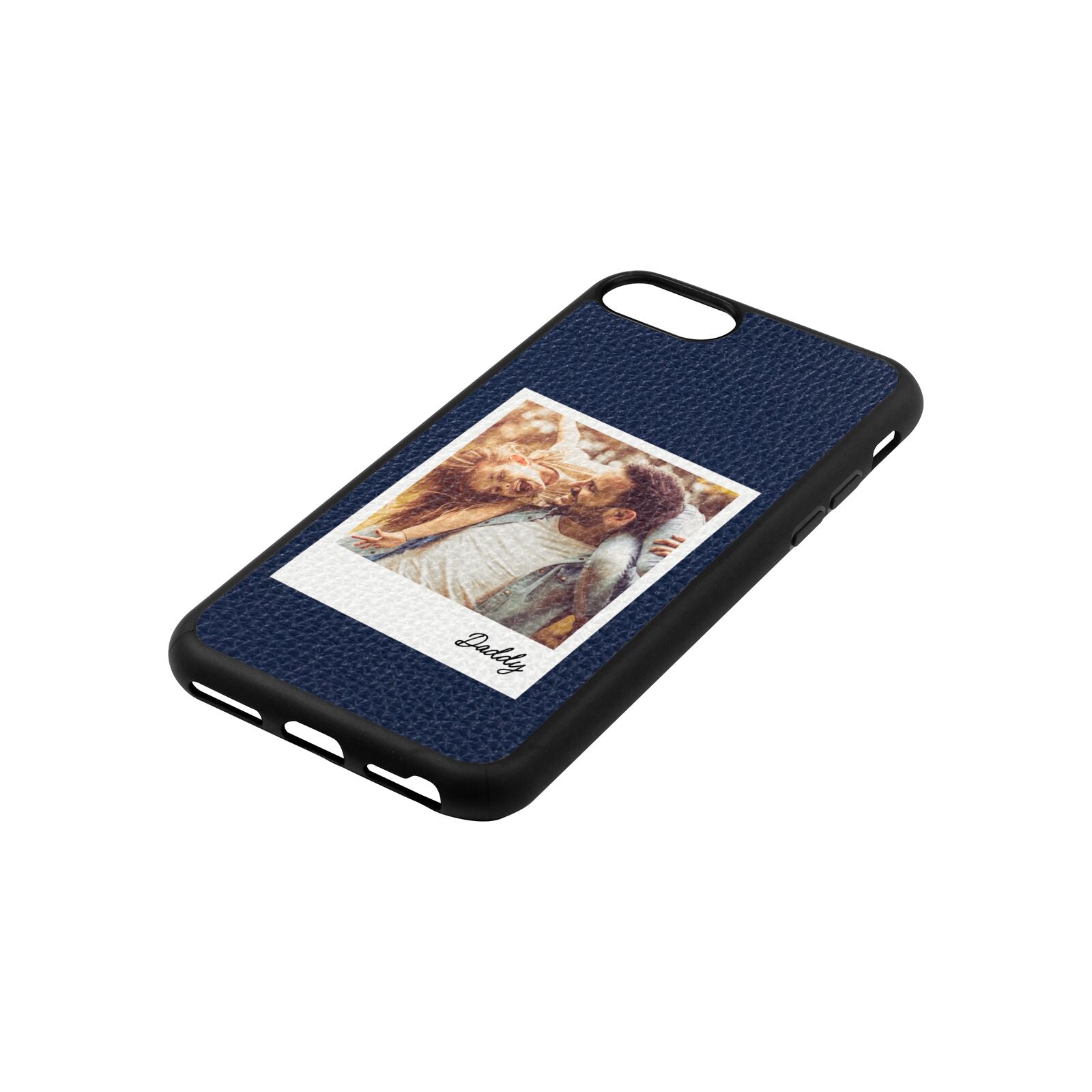 Fathers Day Photo Navy Blue Pebble Leather iPhone 8 Case Side Angle