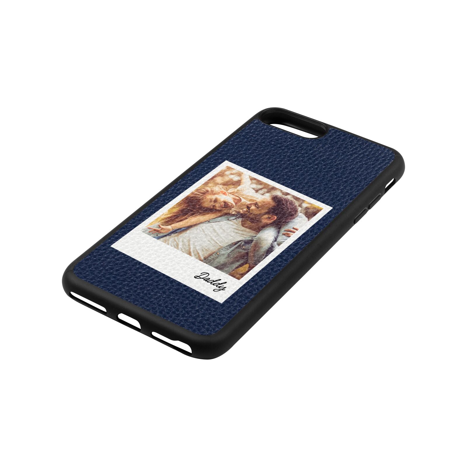 Fathers Day Photo Navy Blue Pebble Leather iPhone 8 Plus Case Side Angle