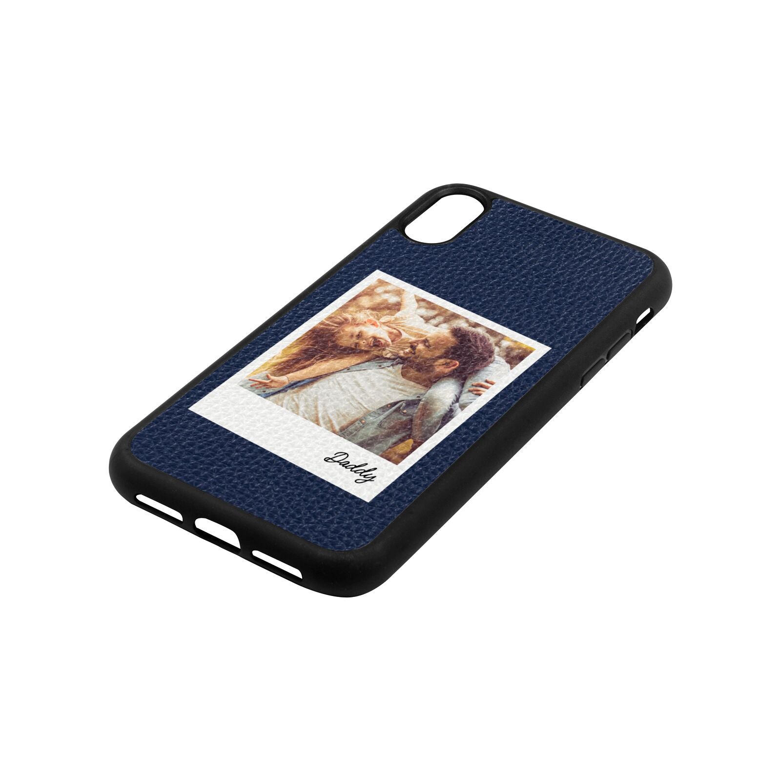 Fathers Day Photo Navy Blue Pebble Leather iPhone Xr Case Side Angle