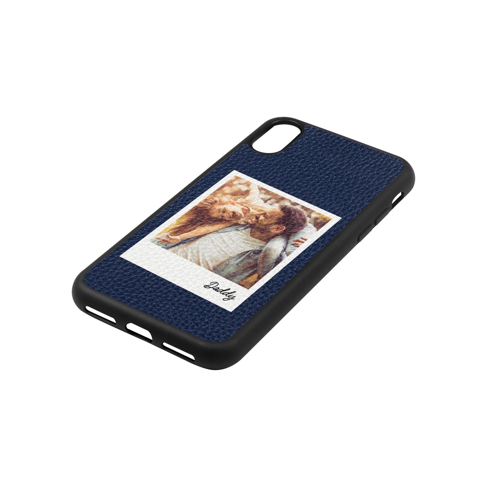Fathers Day Photo Navy Blue Pebble Leather iPhone Xs Case Side Image