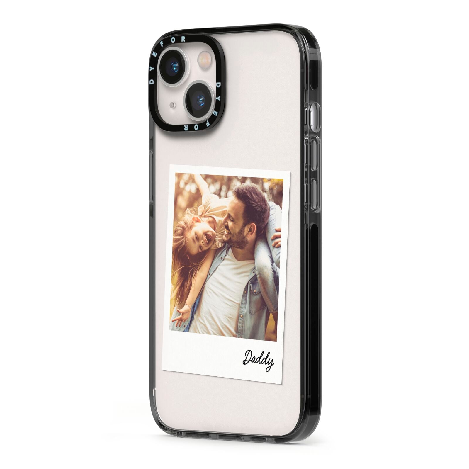 Fathers Day Photo iPhone 13 Black Impact Case Side Angle on Silver phone