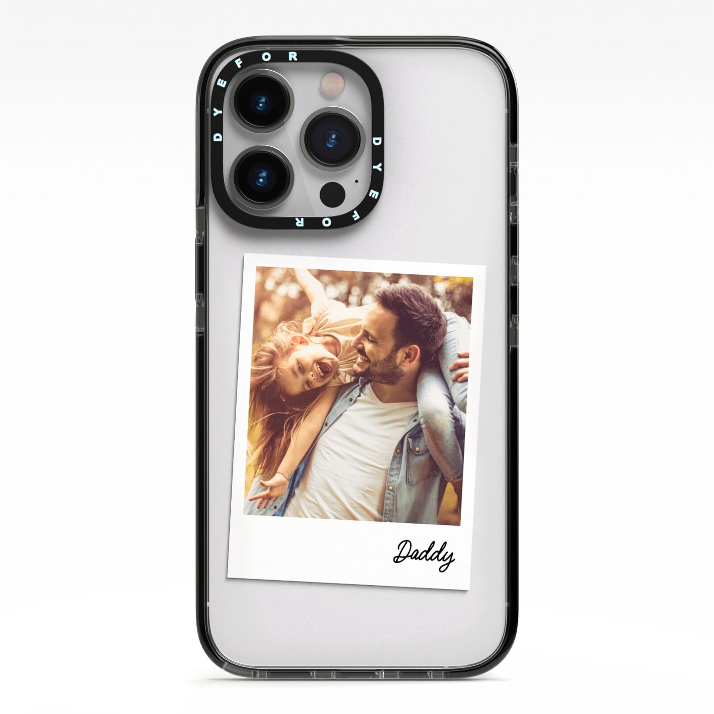 Fathers Day Photo iPhone 13 Pro Black Impact Case on Silver phone