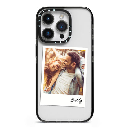Fathers Day Photo iPhone 14 Pro Black Impact Case on Silver phone