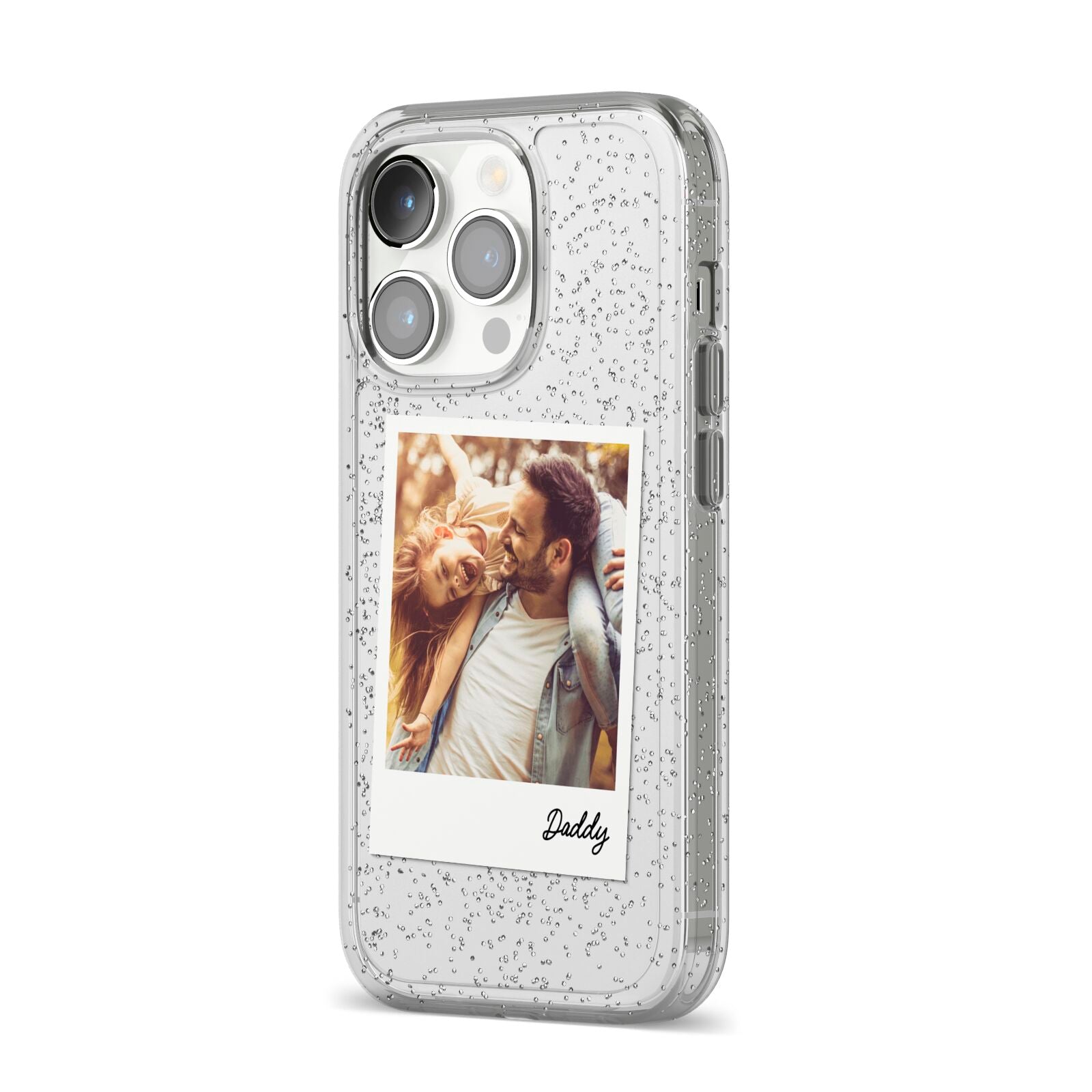 Fathers Day Photo iPhone 14 Pro Glitter Tough Case Silver Angled Image