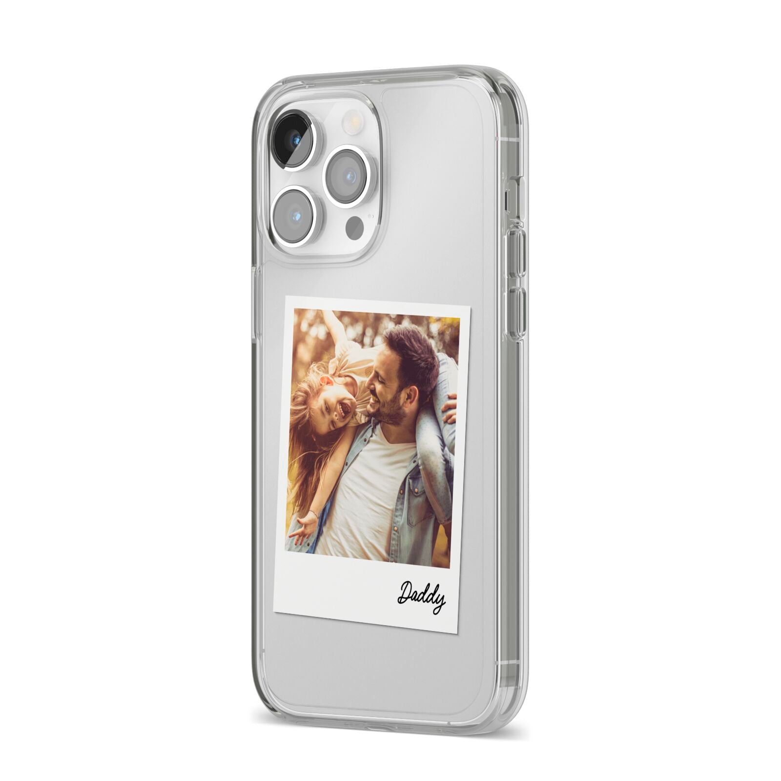 Fathers Day Photo iPhone 14 Pro Max Clear Tough Case Silver Angled Image