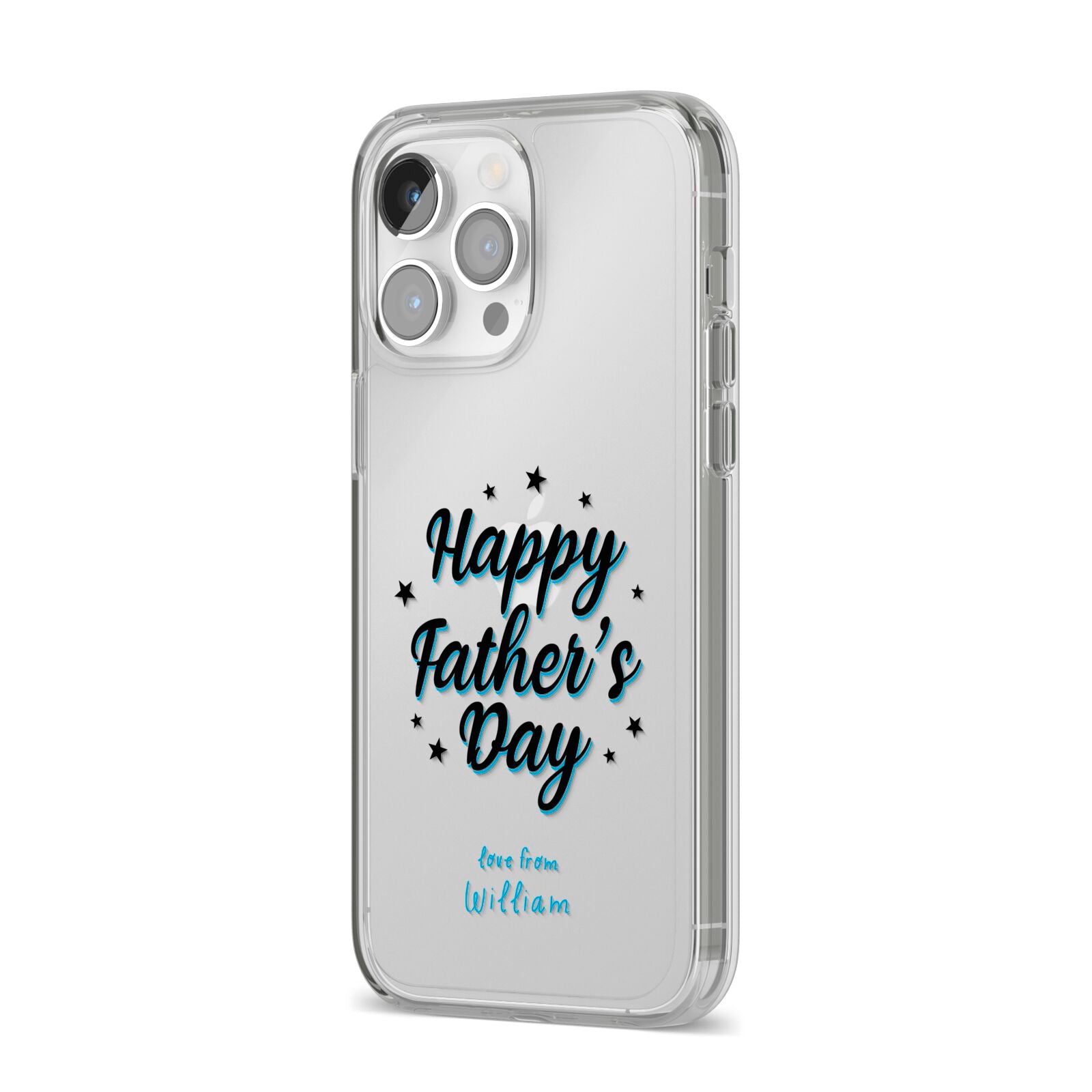 Fathers Day iPhone 14 Pro Max Clear Tough Case Silver Angled Image