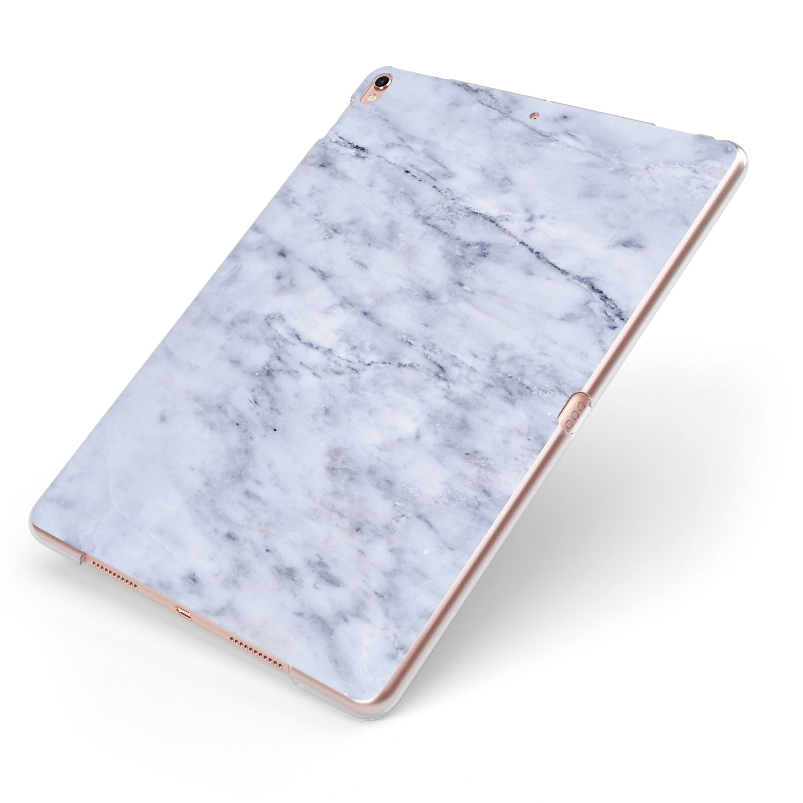 Faux Carrara Marble Print Apple iPad Case on Rose Gold iPad Side View