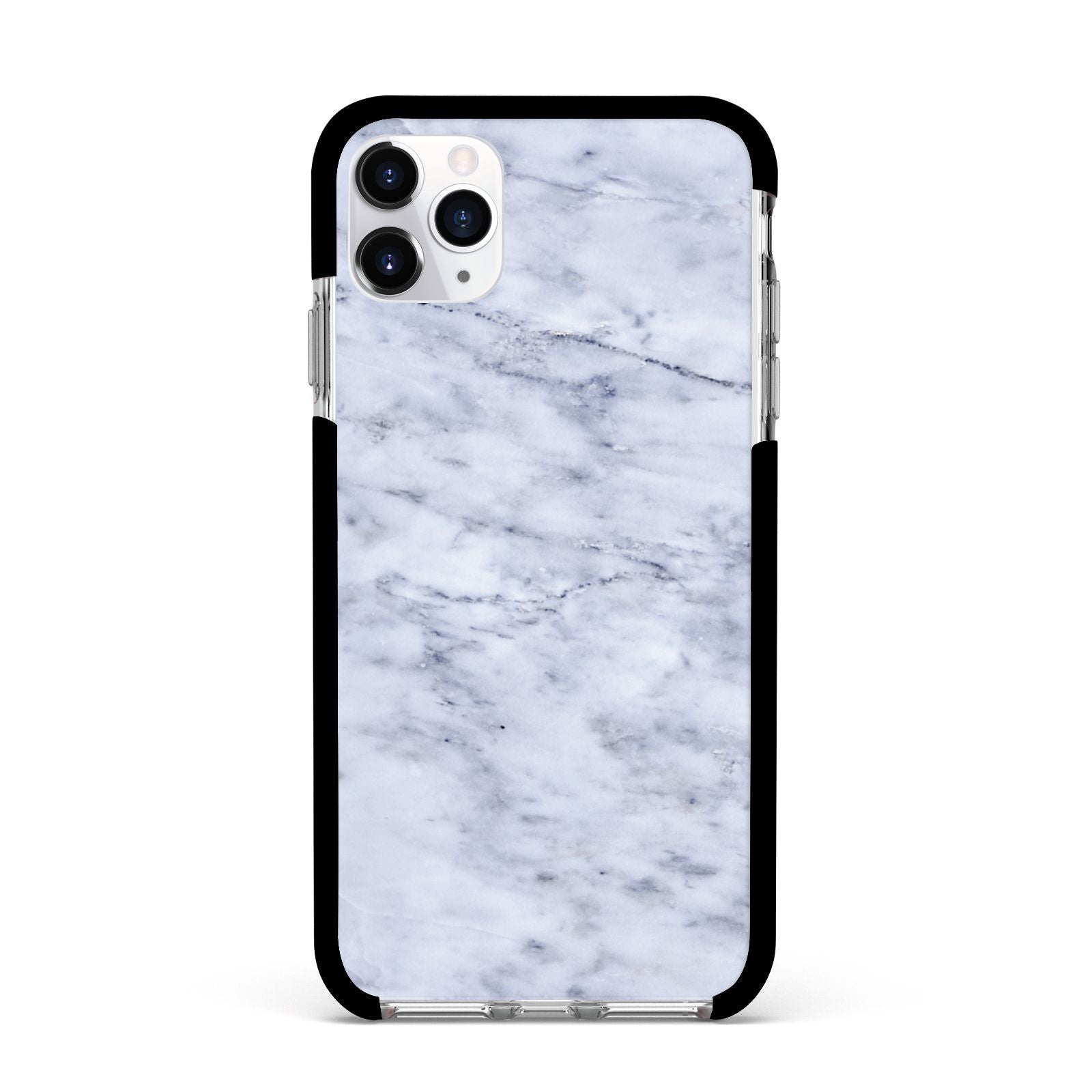 Faux Carrara Marble Print Apple iPhone 11 Pro Max in Silver with Black Impact Case
