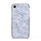Faux Carrara Marble Print Apple iPhone XR Impact Case Black Edge on Silver Phone