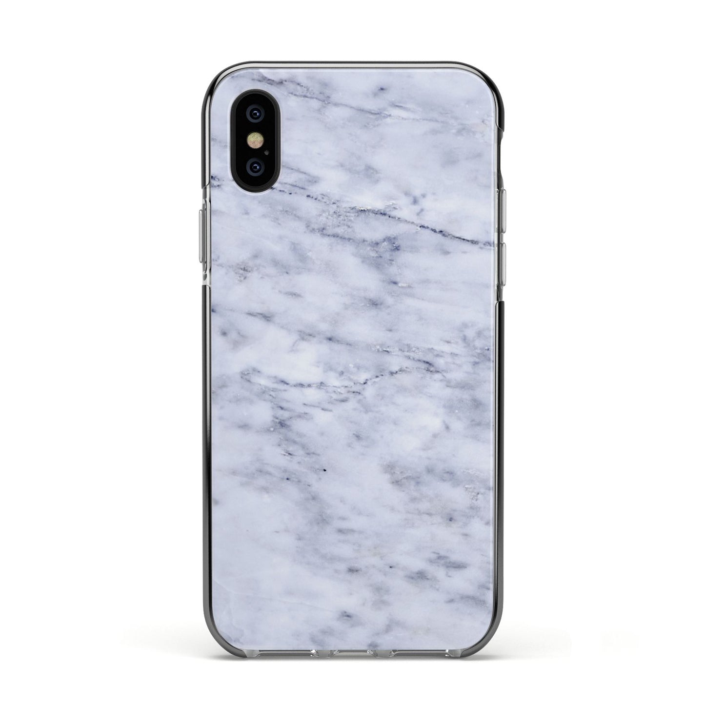 Faux Carrara Marble Print Apple iPhone Xs Impact Case Black Edge on Black Phone