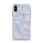 Faux Carrara Marble Print Apple iPhone Xs Impact Case Pink Edge on Gold Phone