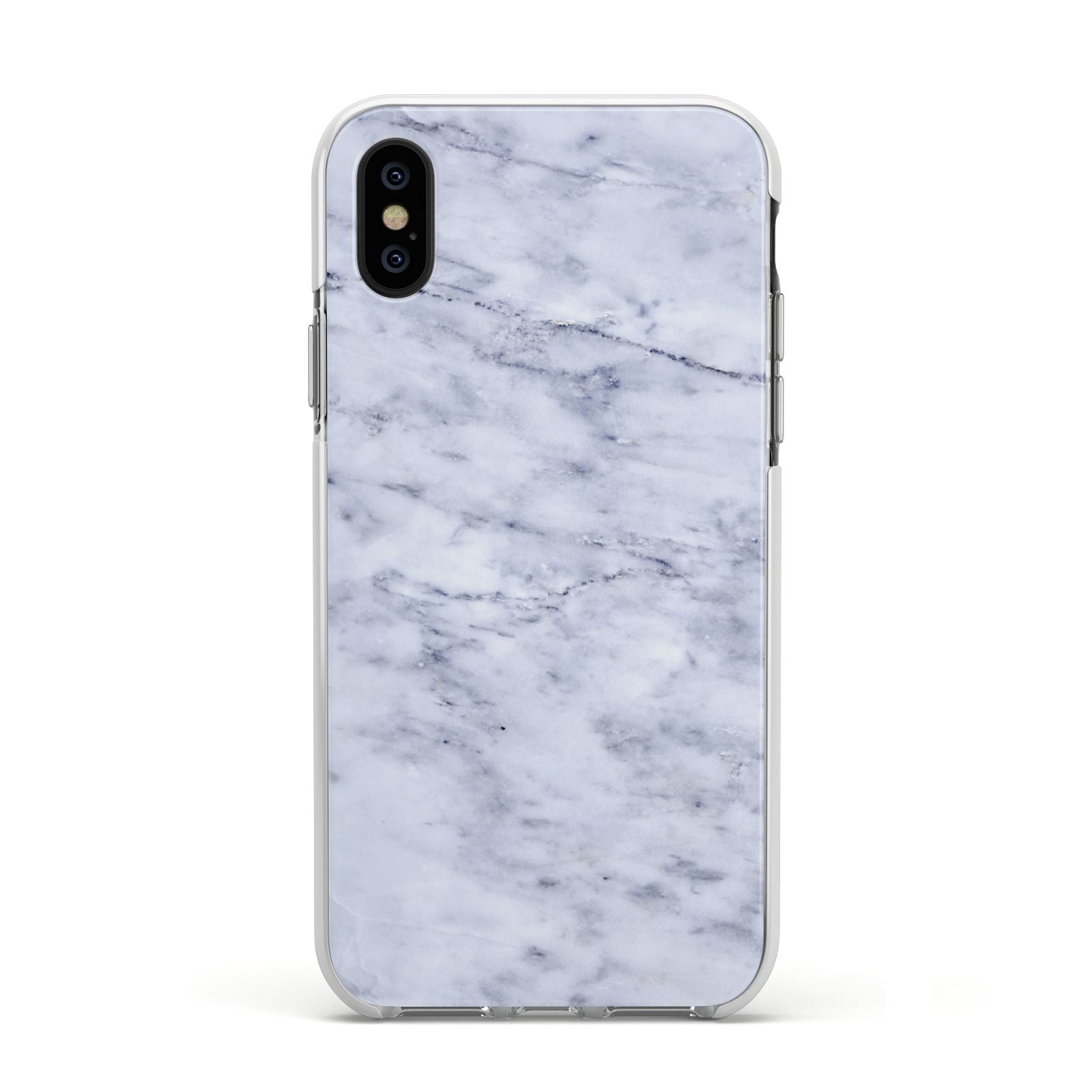 Faux Carrara Marble Print Apple iPhone Xs Impact Case White Edge on Black Phone