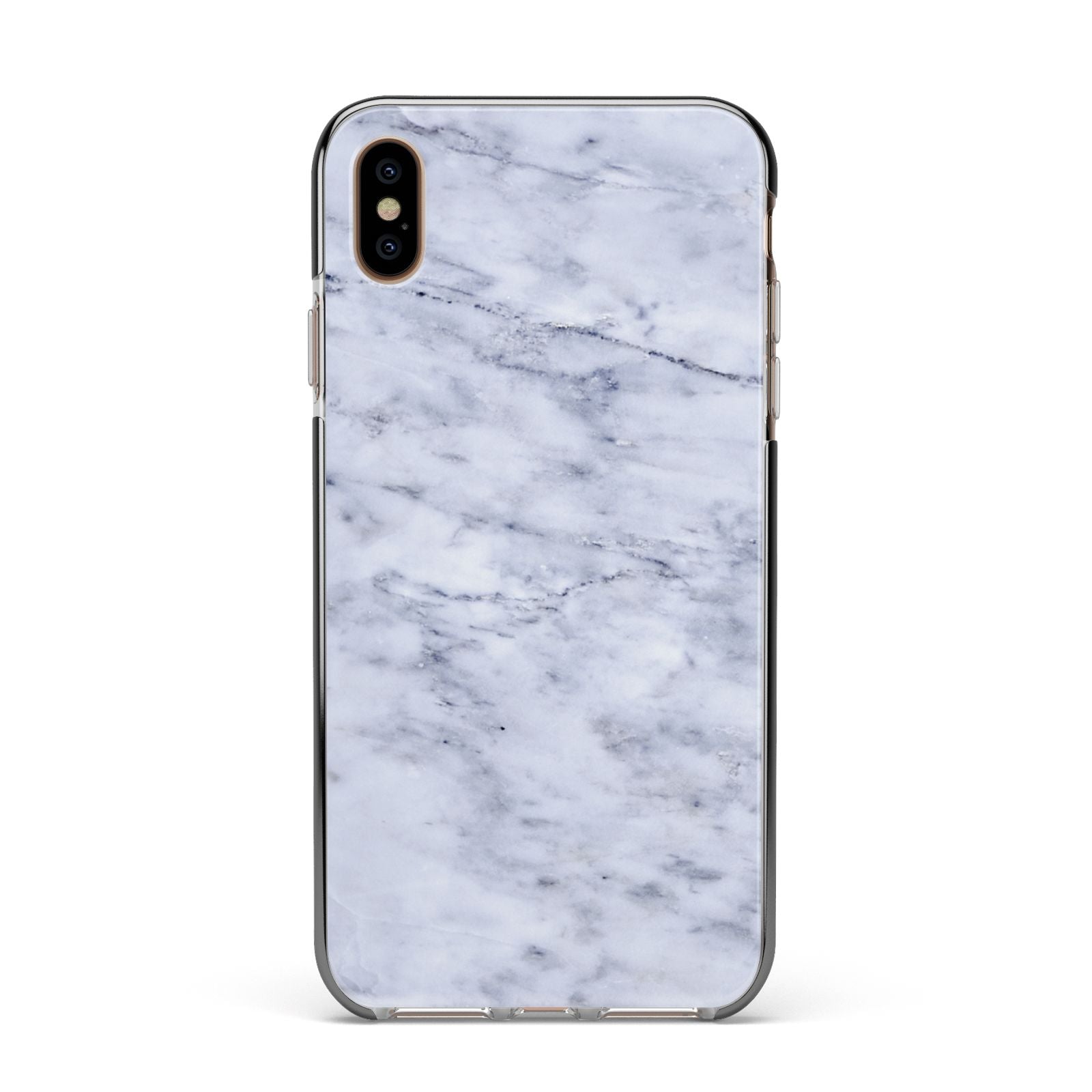 Faux Carrara Marble Print Apple iPhone Xs Max Impact Case Black Edge on Gold Phone