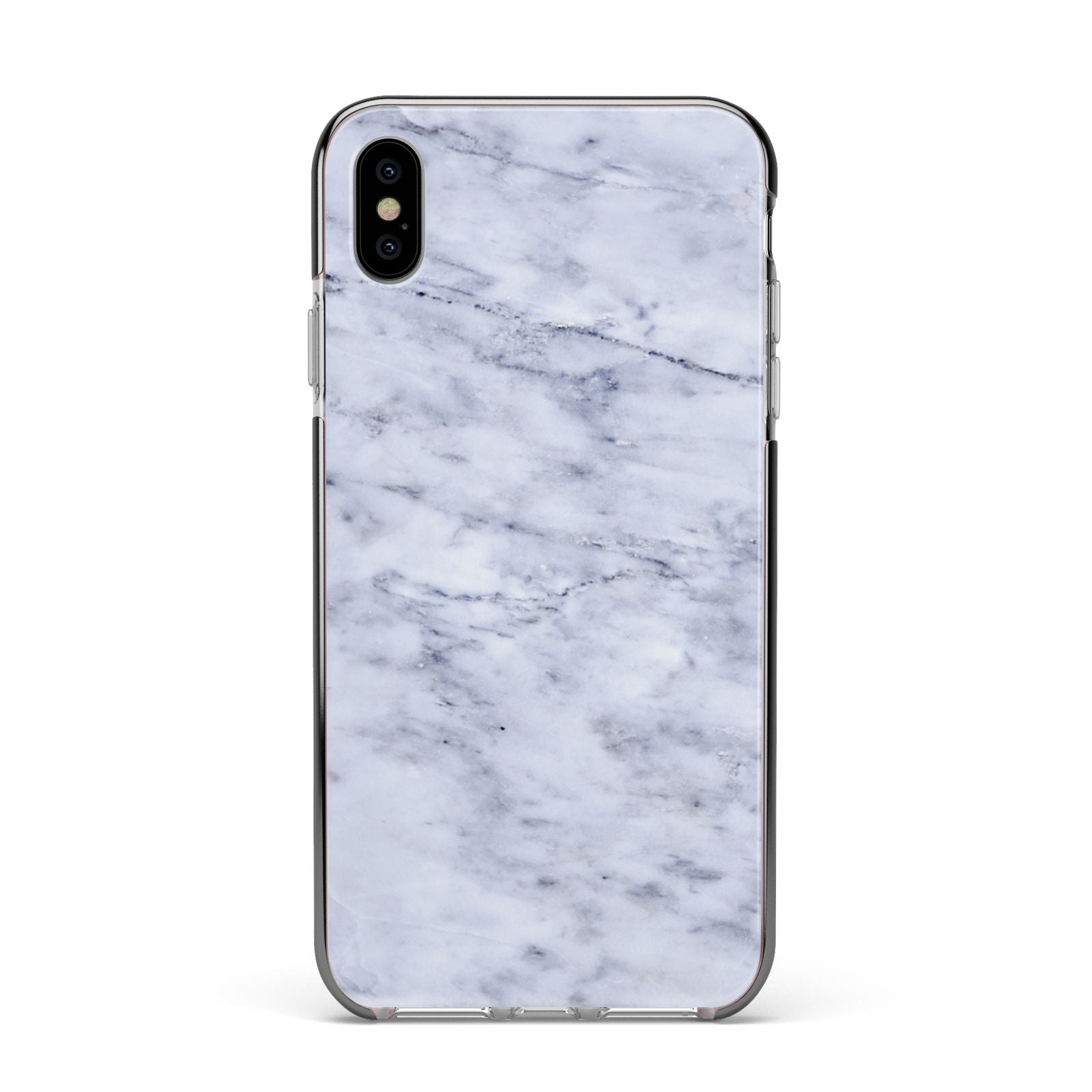 Faux Carrara Marble Print Apple iPhone Xs Max Impact Case Black Edge on Silver Phone