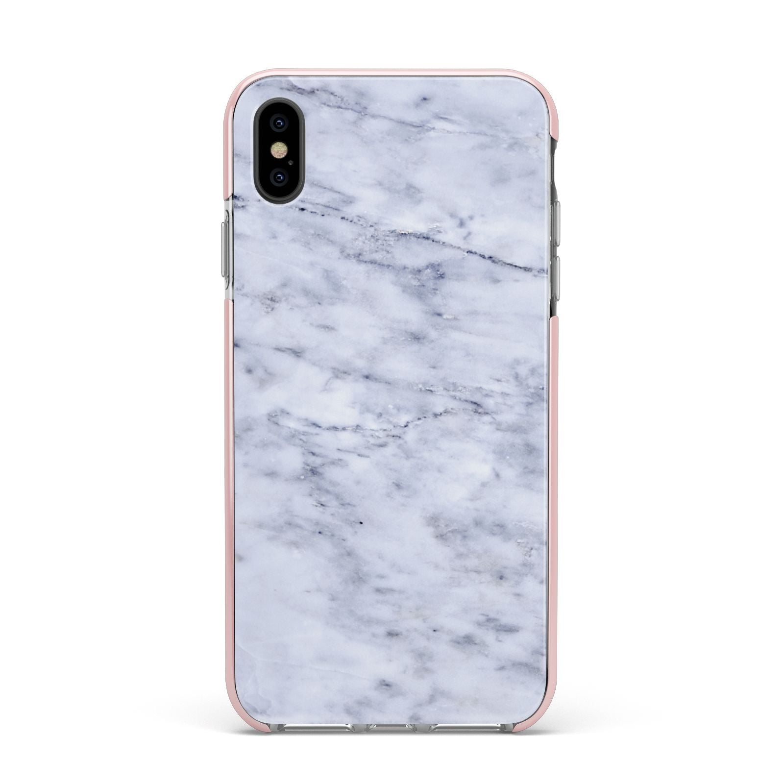 Faux Carrara Marble Print Apple iPhone Xs Max Impact Case Pink Edge on Black Phone